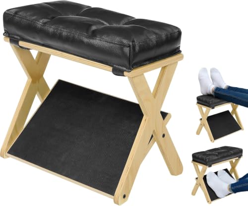 Foot Rest Under Desk at Work, Solid Wood Double Step Footrest - color: Natural Wood