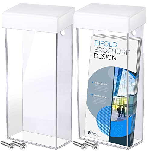 Remerry 3 Pcs Acrylic Outdoor Brochure Holder 4 x 9 Inch Waterproof Wall Mount Literature Box with Lid Pamphlet Holder for Pamphlet Map Menu Display (White) - color: White
