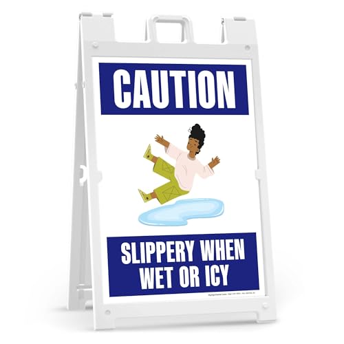Caution Slippery When Wet Or Icy With Graphic Folding Floor Sign, 24x36 Inches, Portable A Frame, Made in USA by My Sign Center - size: 24x36 Plastic