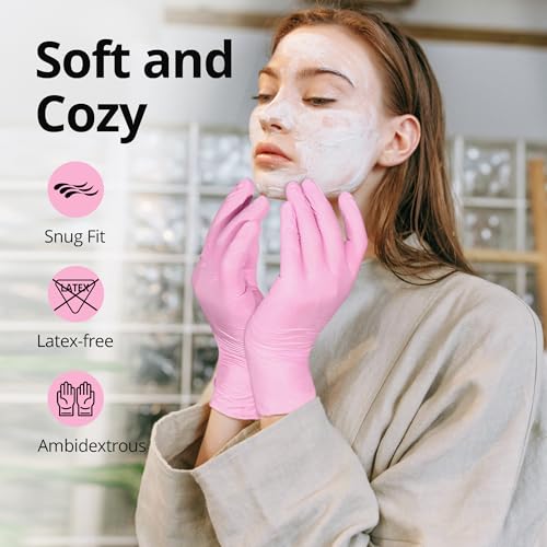 SwiftGrip Pink Nitrile Gloves, 3-mil, Industrial Gloves Disposable Latex Free, for Cleaning & Esthetician, Rubber Powder-Free, 100-ct Box (Small) - size: Small