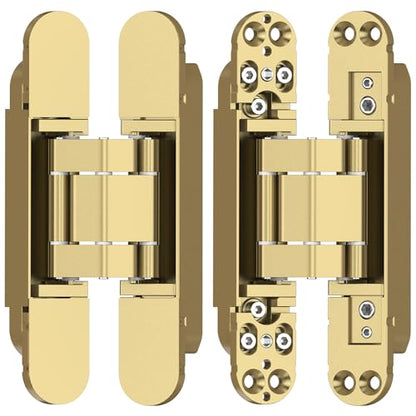 Hidden Door Hinges 2 Pack 6 inch 3-Way Adjustable 180° Gold Concealed Hinge - color: Gold, size: 6 Inch