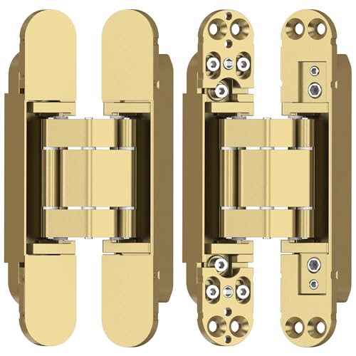 Hidden Door Hinges 2 Pack 6 inch 3-Way Adjustable 180° Gold Concealed Hinge - color: Gold, size: 6 Inch