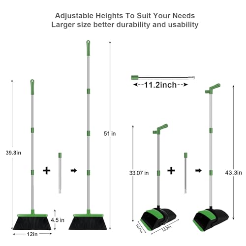 Green Broom and Dustpan Combo Set, 51" Long Handle Broom - color: Green