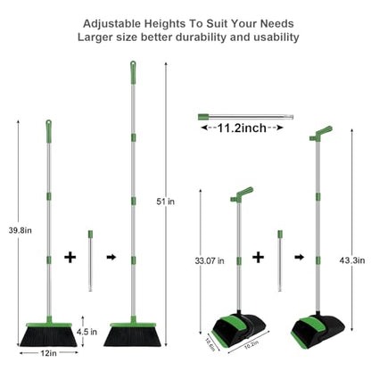 Green Broom and Dustpan Combo Set, 51" Long Handle Broom - color: Green