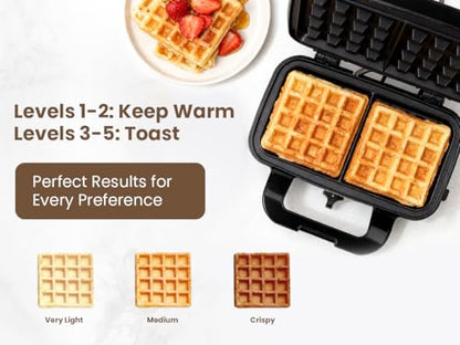 Waffle Maker with Removable Plates, 3-in-1 Sandwich maker and waffle and pancake maker, Nonstick Plates, 5-Level Browning Control & Ready Indicator Lights, Easy to Clean for Family Breakfast