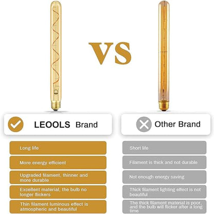 Leools Vintage LED Spiral Filament Bulb T10,11.8inch Long Tubular Dimmable Edison Light Bulbs,E26 Medium Base,Amber Glass,Warm White,2200K,400LM(40W Equivalent),T30 Led Tube Bulb,Pack of 4. - style: 11.8in(300mm)