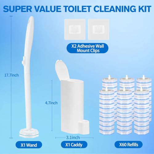 Disposable Toilet Bowl Brush and Holder with 60 Refills & Wand for Clorox - size: Starter Kit+60 Refill Heads