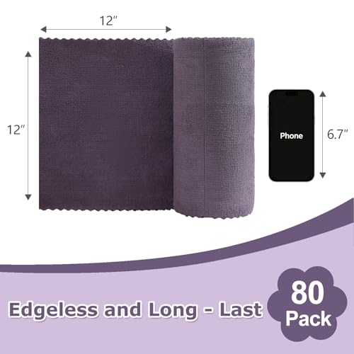 Jessy Home 80 Pack Microfiber Cleaning Cloth Roll Reusable Paper Towels 12"x12" Tear Away Cloth, Microfiber Towels for Cars, Wash Cloths, Lint Free Rags for House, Kitchen,Window,Cleaning Supplies - color: Dark Purple