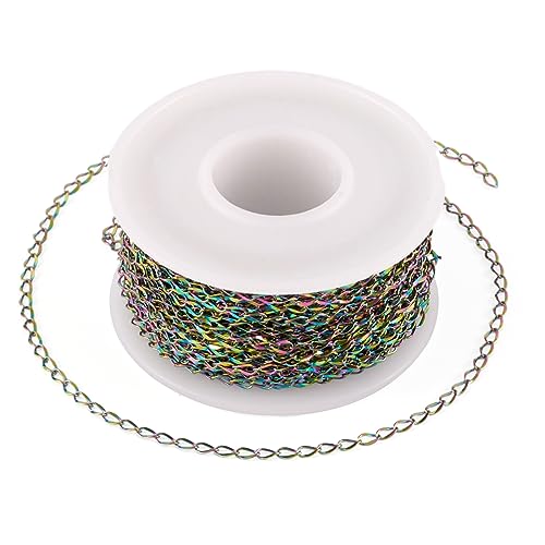 Craftdady 32 Feet Stainless Steel Link Twisted Curb Chains Multicolor Soldered Cable Cross Chains 3x2mm with Spool for Bracelet Necklace Earring Jewelry Making - color: Colorful, 3x2mm
