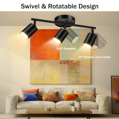 BoostArea LED 3 Light Track Lighting Kit, Black 3 Way Ceiling Spot Lighting, Flexibly Rotatable Light Head for Kitchen, Living Room, Bedroom, GU10 Bulb Not Included - color: 3 Light
