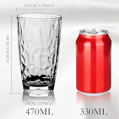 Topsky 16oz Plastic Tumblers Drinking Glasses Set of 4, Clear Acrylic Drinking Cups Wine Glasses Beverage Cups for Daily Use, Poolside, Outdoor&Indoor - Stackable, Dishwasher Safe, Easy to Clean - color: Clear 16oz