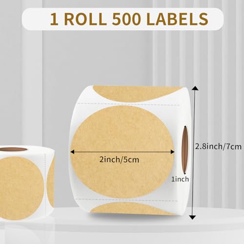 Thermal Labels,2 Inch Kraft Paper Color Round Thermal Printer Stickers,Self-Adhesive Round Direct Thermal Labels,Thermal Stickers for DIY Logo Design,Name Tag (500/Roll - color: Kraft Paper Color, size: 2 inches
