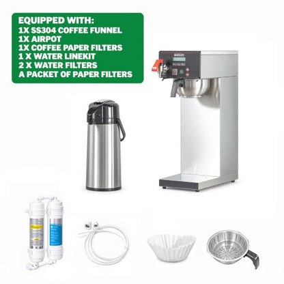 NUPANT Commercial Airpot Coffee Brewer 14 Cup Auto-Fill Dirp Coffee Maker Machine with 74oz 24H Thermal Carafe, Stainless Steel, Hot Water Dispenser,Temp./Cup Control LCD Screen for Restaurant Office - size: Auto-Filling/Digital LCD Control