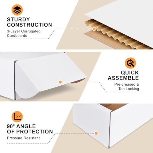 9x6x2 Inches Small Shipping Boxes, 2 Pack White Corrugated Cardboard Boxes, Recyclable Tap-Lock Packaging Boxes for Business, Gift Wrapping, Mailing and Storage - size: 9"x6"x2"