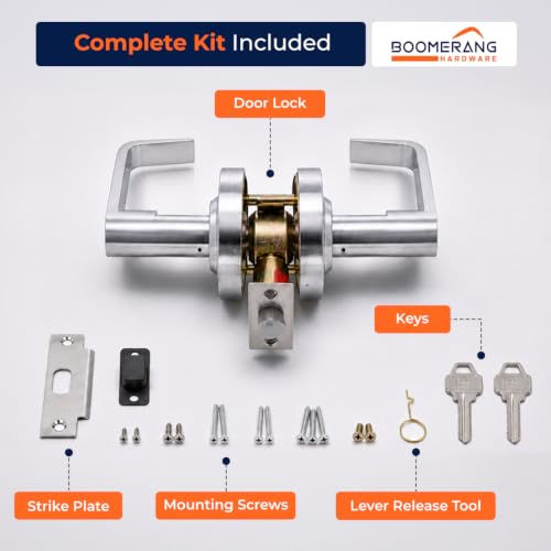 Boomerang Heavy-Duty Storeroom Function Commercial Lever Door Lock - color: Satin Chrome (US26D), style: Storeroom