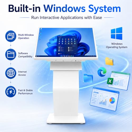 43 inch Touch Screen Kiosk, Windows11 System(8+128g) | K-Style Stand Inquiry Machine, Human–Machine Interaction Smoothly for Mall Navigation/Self-Ordering/Advertising/Retail Store - color: White
