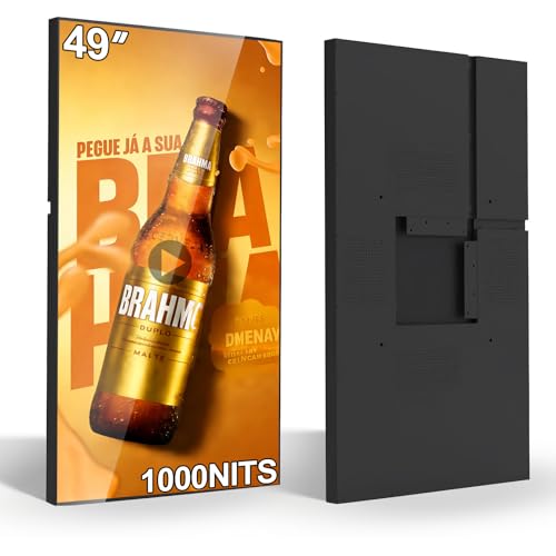 49" 4K Digital Signage, 1000nits Ultra-High Wall Mount Digital Signage, Slim Frameless Advertising Display, Commerical Display LCD Monitor with CMS/U-Disk Plug&Play, Split Screen for Cafe
