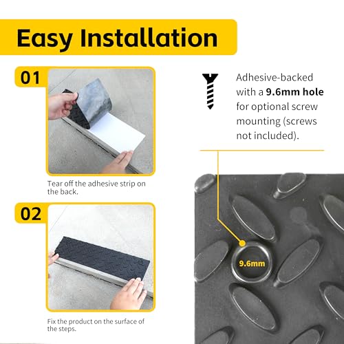MaxxHaul 51094 6 PCS Rubber Stair Tread for Stairs & Steps, Skid Resistant Indoor and Outdoor Stair Treads, Self-Adhesive Rubber Safety Mats with Non-Slip Tread Surface, 15.5" x 4" Each, Black