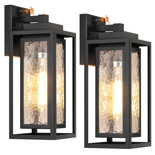 15.78'' Motion Sensor Water Ripple Porch Light,Outdoor Wall Sconce Light - color: Black, size: Motion Sensor