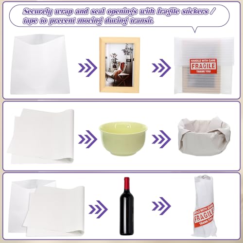 130 Pcs Moving Supplies Set, 50 Pcs 12'' x 12'' Foam Pouches & 50 Sheets 12'' x 12'' Packing Paper & 30 Pcs Fragile Stickers, Packing Foam Pouches and Newsprint Paper for Protecting Dishes Cup China - size: 130 Pcs-12x12 In