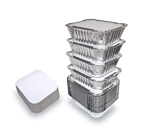 110 Pack - 1LB Small Foil Pans with Lids - Aluminum To Go Food Containers with Lids - 1lb Mini Aluminum Pans - Freezer Safe Foil Take out Trays - Heat proof Meal Prep Containers - size: 1 LB