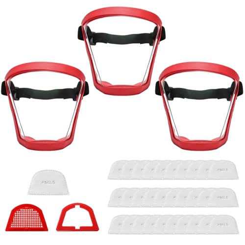 Anti-Fog Clear Visor Safety Face Shield Reusable Protective Plastic for Woodworking, Grinding, Cutting & Yard Work (3, Red) - color: Red