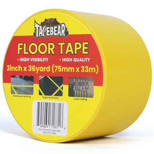 TAPEBEAR Floor Tape Yellow Vinyl Tape 3" x 36 yds Safety Warning Stripe - color: Yellow, size: 3" x 36Yards