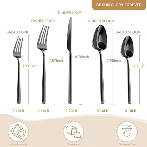 Oval Black 20-Piece Silverware Set, Forged Stainless Steel Flatware Set with European Design, Modern Cutlery Set, Service for 4, Dishwasher Safe