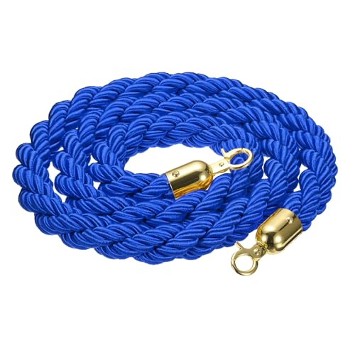MECCANIXITY Twisted Stanchion Rope 6.6 Ft/2 M, Barrier Rope Twisted Post Ropes with Snap Hooks for Posts Stands Queue Divider Crowd Control, Blue Golden - color: Blue Golden, size: 6.6 Ft