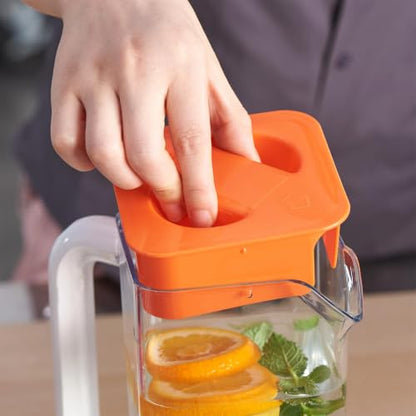 CURTA 1 Pack 2 Liters/68 oz Plastic Pitcher with Lid & Handle for Kitchen,ICED JUICE and Coffee Carafe Beverage Serveware, Acrylic Water Jug for Hot/Cold Drinks&lemonade - color: Orange