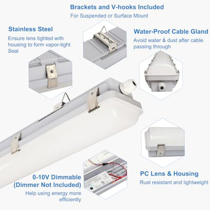 DAKASON 8FT LED Vapor Tight Light Fixture 2Pack, 120W/100W/80W, 15600lm - size: 8FT-2Pack