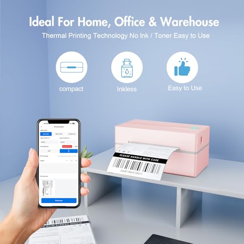 Thermal Shipping Label Printer 4x6 Bluetooth Label Maker for Small Business - color: Pink