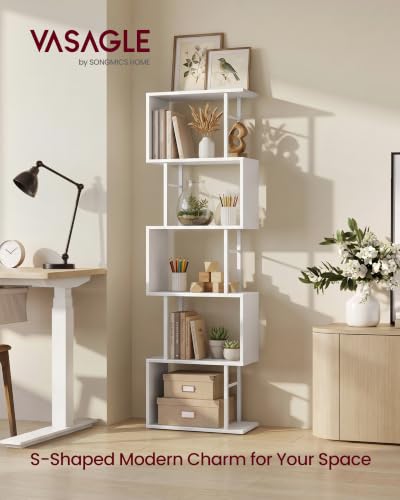 VASAGLE 6-Tier Book Shelf, S-Shaped Tall Display Shelf for Living Room - color: White, style: 6-Tier (15"W)