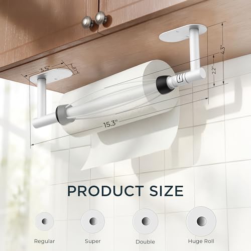 FORIOUS Paper Towel Holder Under Cabinet, One Hand Tear,White - color: White