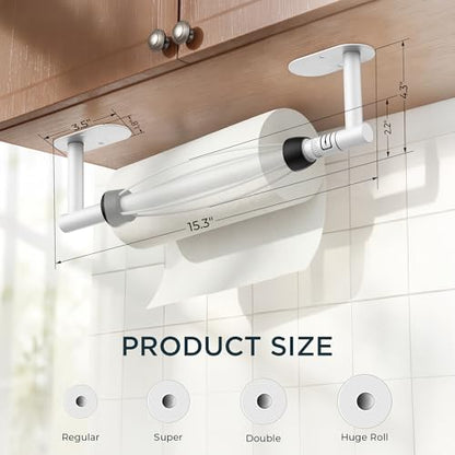 FORIOUS Paper Towel Holder Under Cabinet, One Hand Tear,White - color: White