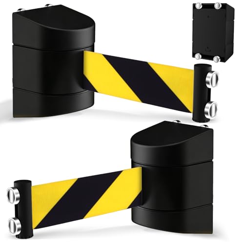 Magnetic Wall Mount Retractable Barrier 2 Pack, TrreZON Fixed Crowd Control Barriers with ABS Black Case 16' Black and Yellow Belt for Ferrous Metal Surface in Workshops,Stores - color: Black Case w/ Black and Yellow Belt