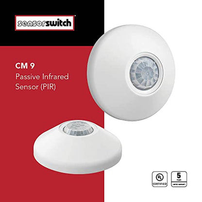 Sensor Switch CM 9 Contractor Select Ceiling Mount Occupancy Sensor, 12 Foot Radius, White and Sensor Switch PP20 Contractor Select Power Pack Relay Circuit Protection 120/277 VAC, Black Bundle