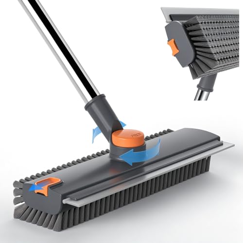 3 in 1 Floor Scrub Brush with 52" Long Handle, Heavy-Duty Stiff 90° Bristle Floor Scrubber, Shower Scrubber with Squeeze, Cleaning Brush for Bathroom Pool Garage Glass Tile Concrete Gray - color: Gray