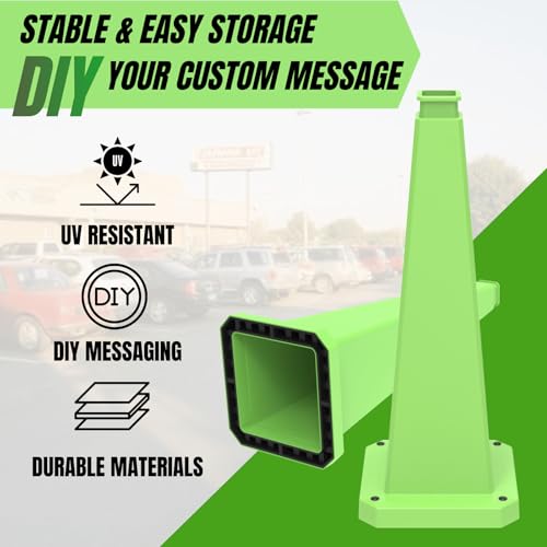 28 inch Green Safety Caution Cones Blank, Safety Road Cones Unprinted with Heavy Rubber Weighted Base for DIY Custom Messaging Hazard Warning (6 Pack) - color: BLANK/GREEN, size: 28 inch