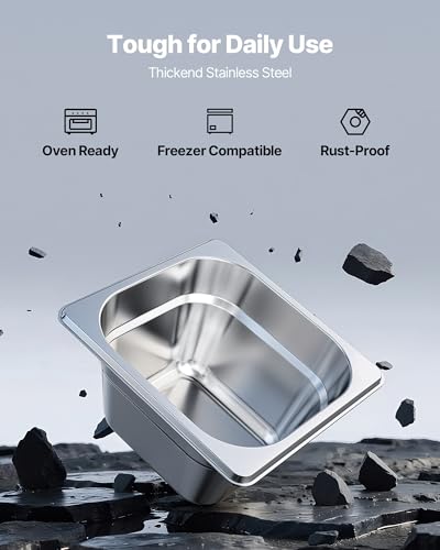 VEVOR 6 Pack Stainless Steam Hotel Pans, 1/6 Size Table Steam Pan, 4 Inch Deep, Anti Jam Restaurant Supplies Reusable Rustproof Catering Storage for Home, Party, Restaurant, Hotel, Buffet - size: 1/6 Size, style: 4 Inch Deep