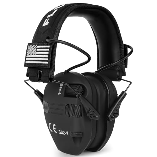 Electronic Ear Protection for Shooting with 5X Sound Amplification, Active Ear Protection for Gun Range, Gun Range Hearing Protection Muffs, NRR 26dB Noise Reduction Headphones for Hunting/Shooting - color: Black