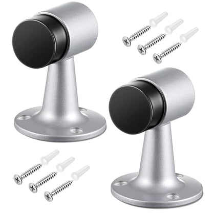 Yaocom 2 Pack Heavy Duty Floor Mounted Door Stop 3 in Aluminum Commercial Grade Door Stopper with Rubber Bumper & Stainless Steel Screws (Sliver) - color: Sliver