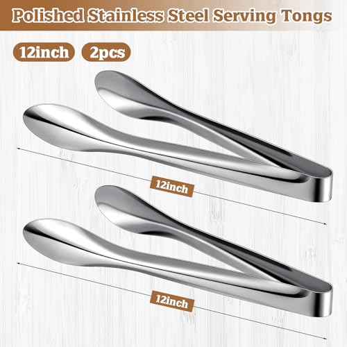 2 Pack Silver Polished Serving Tongs 12 Inch - color: Silver, size: 12 Inch