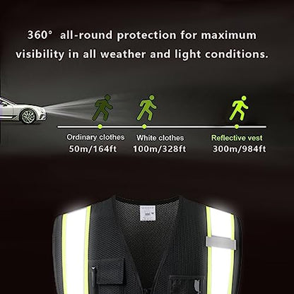 Hi Vis Reflective Safety Vest for Men Women,Meets ANSI/ISEA - color: Black, size: Large