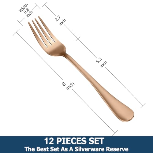 16 Pcs Rose Gold Dinner Forks Set, Stainless Steel Silverware Fork, 8 Inch - color: Rose Gold
