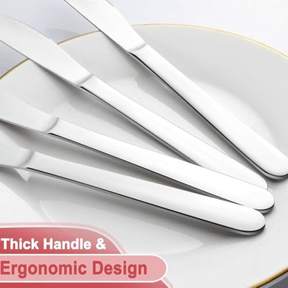 Pleafind 36 Pcs Stainless Steel Dinner Knives - 9.1 Inch Premium Table Cutlery, Durable Butter Knives, Mirror Polished Silverware Flatware for Home Kitchen Restaurant Use, Dishwasher Safe