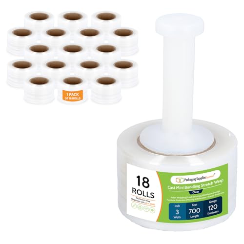 PSBM Mini Stretch Film/Wrap with Plastic Handle 3" x 700' 120 GA 18 Rolls - size: 3 Inch, style: 120 GA