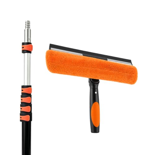 26FT High Window Cleaning Kit with Pole, 2-in-1 Window Squeegee with 5-20 FT Telescoping Extension Pole - Professional Window Washing Kit with Long Handle, Multi-Use Cleaning Tool for High Windows - size: 5-20FT