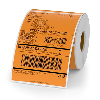 Orange Thermal Labels 4 × 6 Inch Waterproof Vinyl Stickers 250 PCS - color: Orange