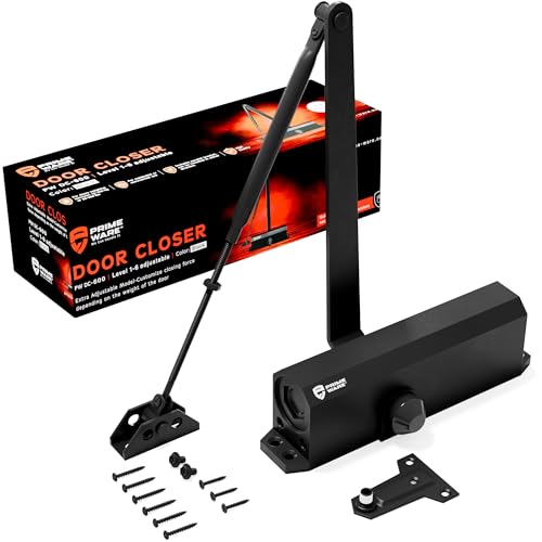 PrimeWare DC-600 Adjustable Automatic Door Closers for Home | Soft Close, No Slam | Residential and Commercial Door Closer | Level 1-6 | for Doors Weighing 30-300 lbs | Hydraulic Door Spring - Black - size: Level 1-6, style: Black